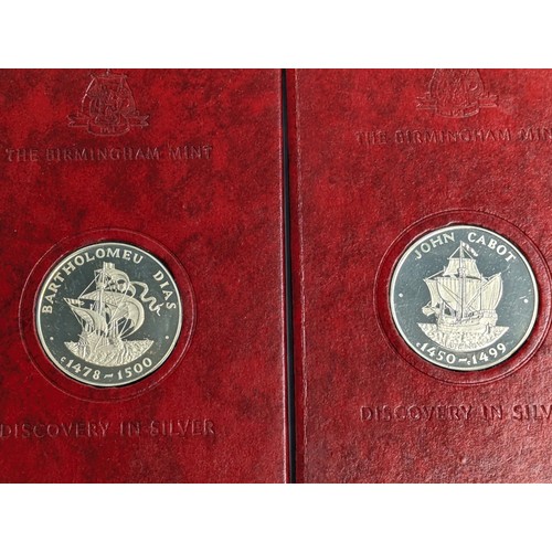 332 - Five The Birmingham Mint Discovery in Silver proof medallions in booklets, including John Cabot... 