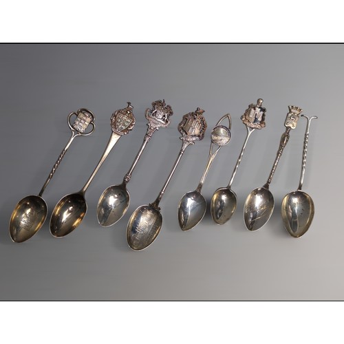 346 - Eight silver souvenir spoons, comprising: six with various British hallmarks and one Canadian sterli... 