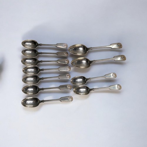 355 - Nine Victorian silver fiddle and shell pattern dessert spoons, Goldsmiths' Alliance Ltd, London... 