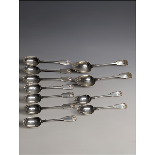 355 - Nine Victorian silver fiddle and shell pattern dessert spoons, Goldsmiths' Alliance Ltd, London... 