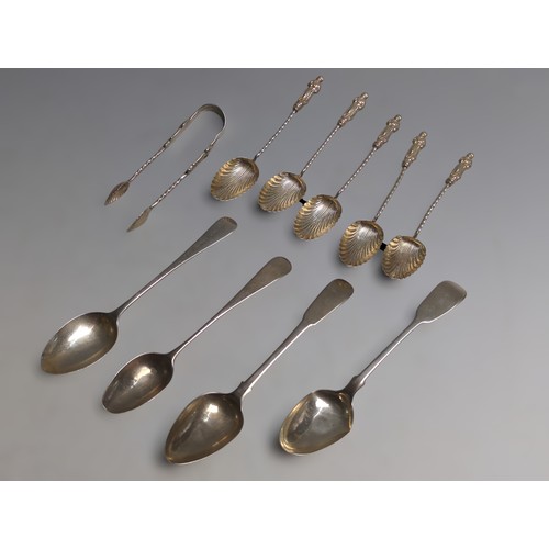 362 - Four various silver teaspoons, including three George III and one William IV, and a late Victorian s... 