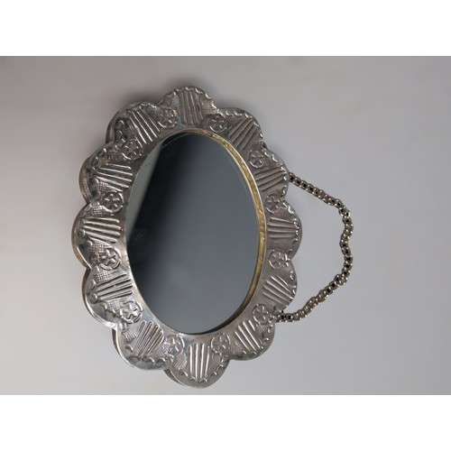 365 - Turkish 900-grade silver mounted wedding mirror, with repoussé decoration, stamped 'SAMI 900'... 