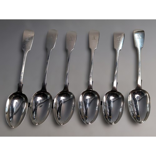 366 - Six silver fiddle pattern serving spoons, two hallmarked Mary Chawner, London 1836 and four Chawner ... 