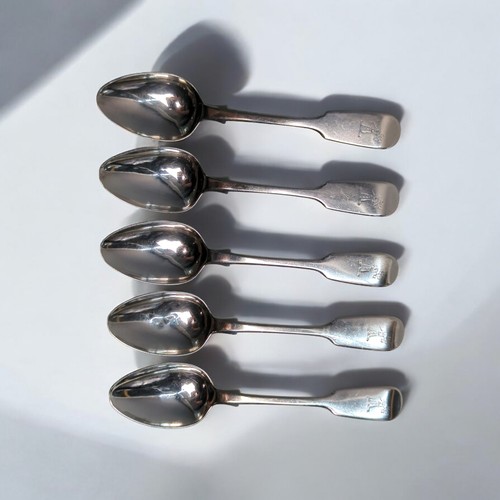 368 - Set of five William IV silver fiddle pattern teaspoons, John, Henry & Charles Lias, London 1835,... 