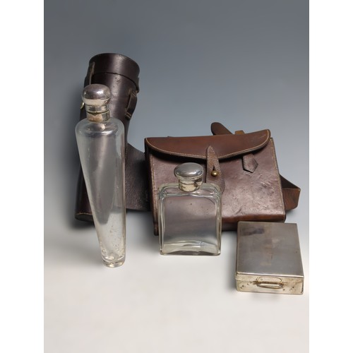 380 - Leather cased hunting canteen by Merry 21 St James's London, comprising a silver plated sandwic... 