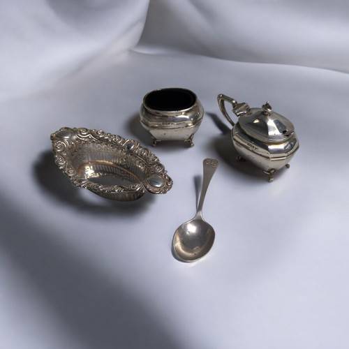 382 - Collection of silverware, various makers and dates, including: an Edwardian embossed pierced bonbon ... 