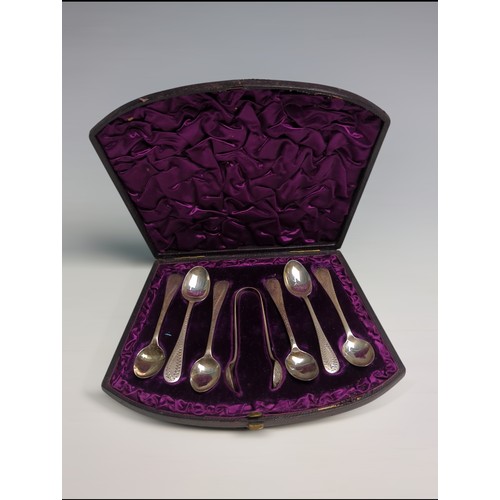 385 - Cased set of six Late Victorian silver coffee spoons and a pair of sugar nips, Sibray, Hall & Co... 