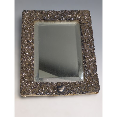 386 - Late Victorian/Edwardian silver framed bevelled mirror, CAC, Birmingham 1900, 24 x 18cm, losses... 