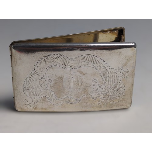 404 - Early 20th century Chinese export silver cigarette case, stamped with character mark and marked for ... 