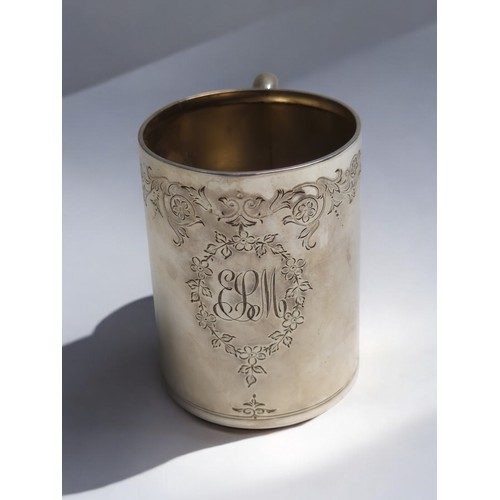 405 - George V silver christening mug, Atkin Brothers, Sheffield 1922, with engraved foliate details ... 