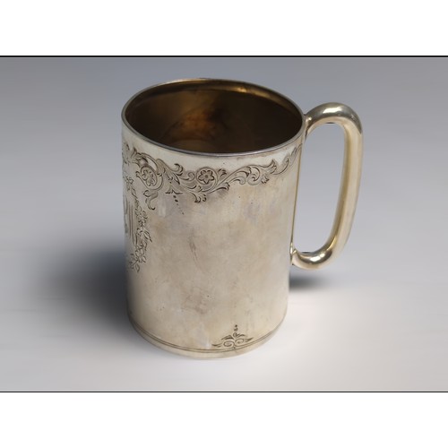 405 - George V silver christening mug, Atkin Brothers, Sheffield 1922, with engraved foliate details ... 