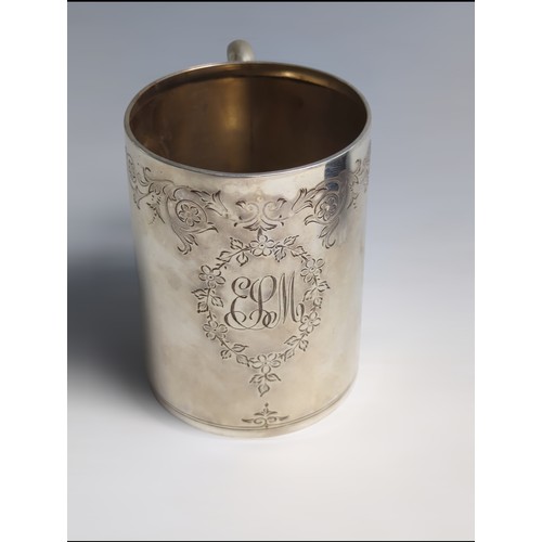 405 - George V silver christening mug, Atkin Brothers, Sheffield 1922, with engraved foliate details ... 