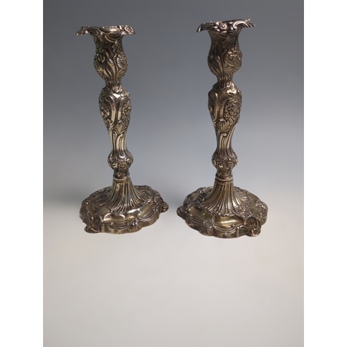 418 - Pair of Early Victorian silver candlesticks, Henry Wilkinson & Co, Sheffield 1846, profusel... 