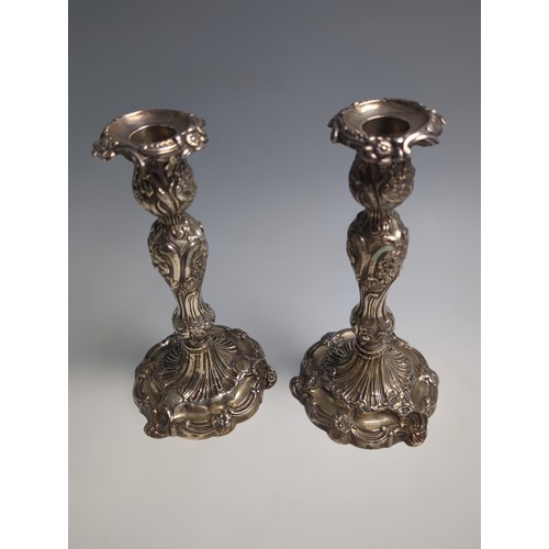 418 - Pair of Early Victorian silver candlesticks, Henry Wilkinson & Co, Sheffield 1846, profusel... 