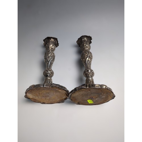 418 - Pair of Early Victorian silver candlesticks, Henry Wilkinson & Co, Sheffield 1846, profusel... 