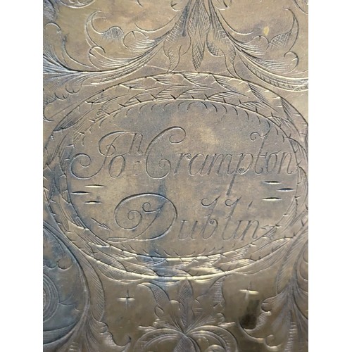 439 - C18th bracket clock by Jon Crampton, Dublin. Subsidiary inscribed 'Full Sea at Dublin' and flanked b... 