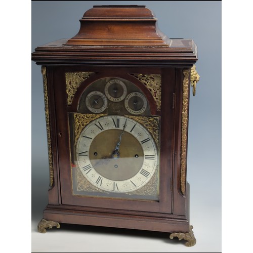 442 - Large C18th mahogany cased bracket clock by J.L Bath. With three subsidiary dials: slow/fast, chime/... 