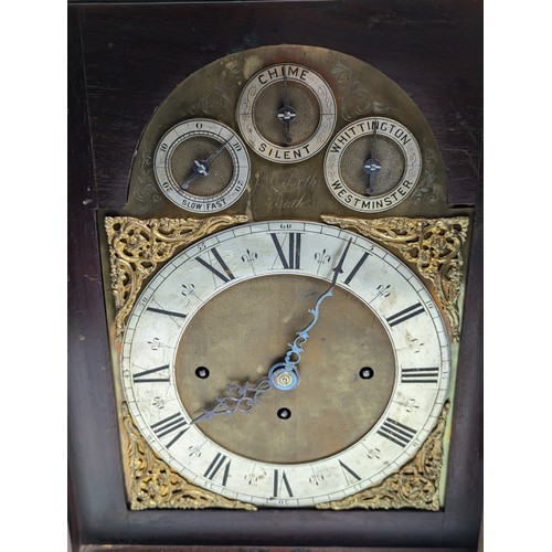 442 - Large C18th mahogany cased bracket clock by J.L Bath. With three subsidiary dials: slow/fast, chime/... 