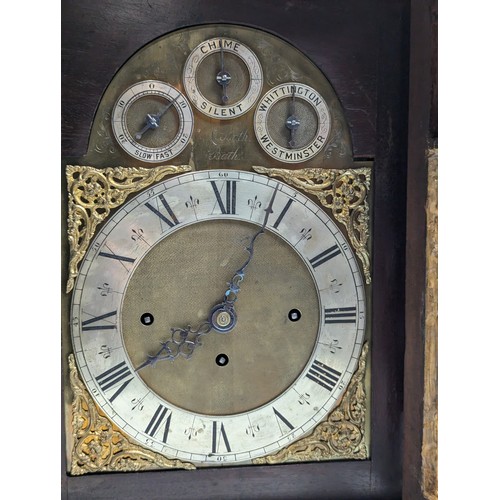 442 - Large C18th mahogany cased bracket clock by J.L Bath. With three subsidiary dials: slow/fast, chime/... 