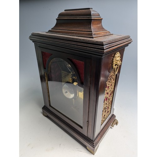 442 - Large C18th mahogany cased bracket clock by J.L Bath. With three subsidiary dials: slow/fast, chime/... 