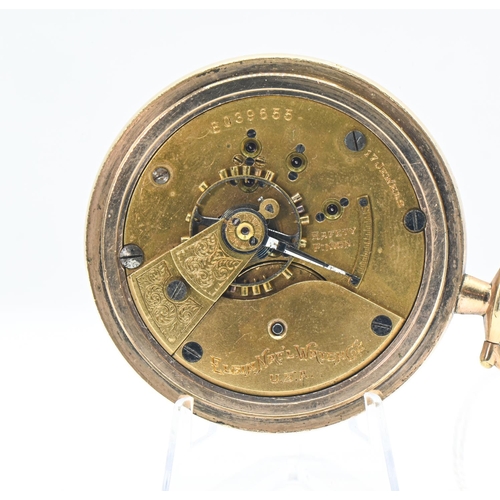 39 - Elgin open faced pocket watch, the signed white dial with Roman numerals and subsidiary seconds, 17 ... 