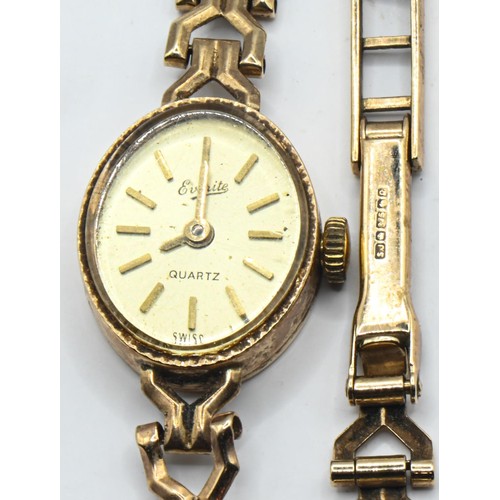 40 - 9ct gold cased Everite ladies quartz wristwatch, the gold coloured dial with raised baton markers, c... 