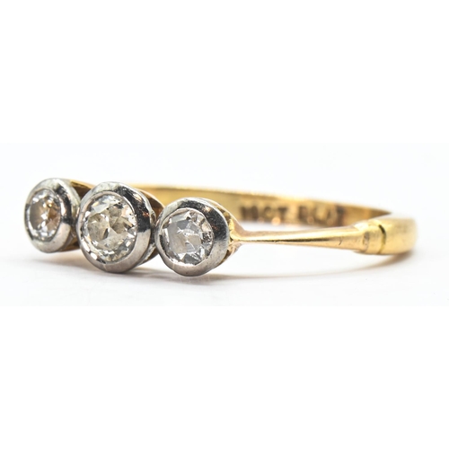 267 - 18ct gold, platinum and three stone diamond ring, stamped 18CT PLAT, size J1/2, gross weight 1.93 gr... 