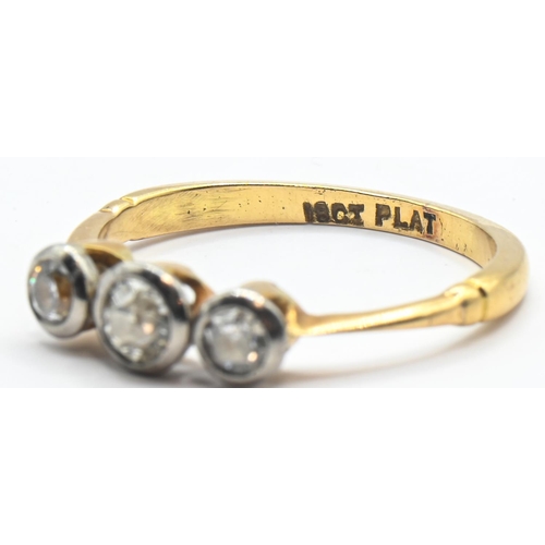 267 - 18ct gold, platinum and three stone diamond ring, stamped 18CT PLAT, size J1/2, gross weight 1.93 gr... 