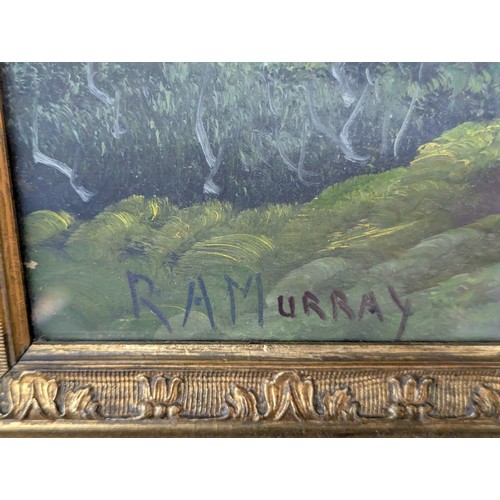 430 - R A Murray (Irish C20th) oil painting of Loch Goil, signed lower right, beneath glass in ornate gilt... 