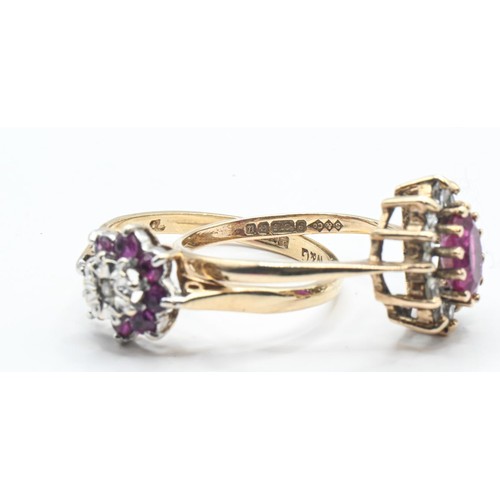 274 - Two 9ct gold cluster rings, each set with ruby and respectively with white stones and a diamond, Bir... 