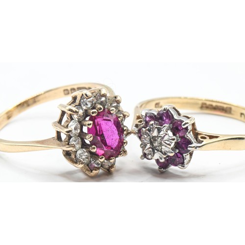 274 - Two 9ct gold cluster rings, each set with ruby and respectively with white stones and a diamond, Bir... 