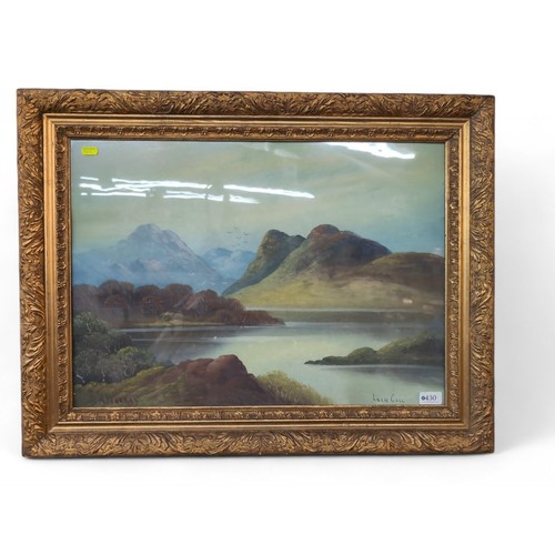 430 - R A Murray (Irish C20th) oil painting of Loch Goil, signed lower right, beneath glass in ornate gilt... 