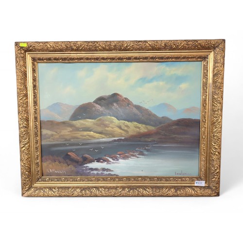 431 - R A Murray (Irish C20th) oil on canvas of Loch Lomond, signed lower left, in ornate gilt frame 77 x ... 