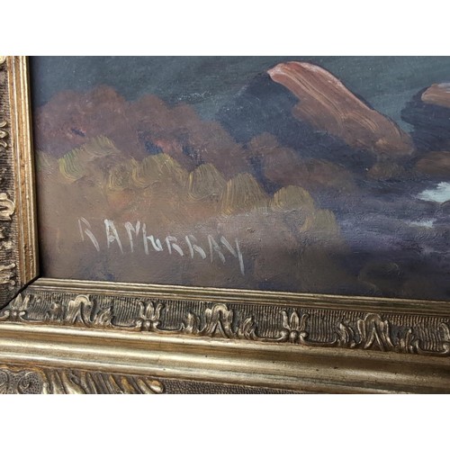 431 - R A Murray (Irish C20th) oil on canvas of Loch Lomond, signed lower left, in ornate gilt frame 77 x ... 