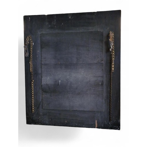 433 - French Repousse Brass and Ebonised Cushion mirror 72cm by 85cm