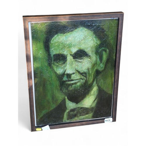 428 - Tom Philllips CBE RA (1937-2022) oil on board portrait of Abraham Lincoln, framed beneath glass... 