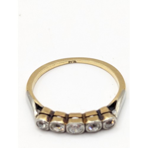 151A - Five stone diamond ring bezel set with old European cut diamonds, mounted on 18ct gold (thinning at ... 