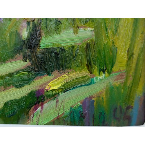 431B - Mary Martin (Cornish b.1951) oil on board of a garden scene, signed M.Martin lower right and dated '... 