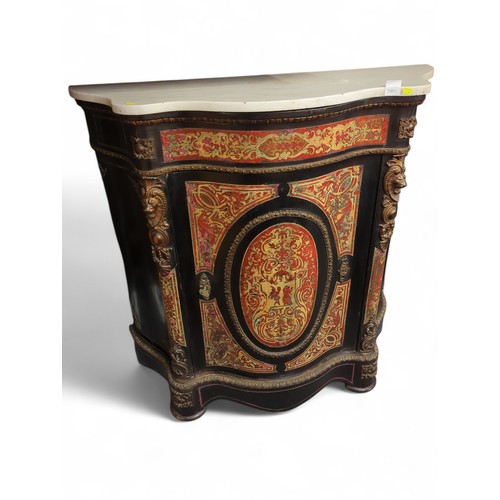 5 - Boulle cabinet with intricate metal inlay missing. Key present. Removable marble top. W107cm D43cm H... 