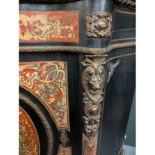 5 - Boulle cabinet with intricate metal inlay missing. Key present. Removable marble top. W107cm D43cm H... 