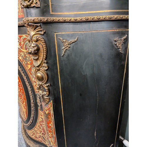 5 - Boulle cabinet with intricate metal inlay missing. Key present. Removable marble top. W107cm D43cm H... 