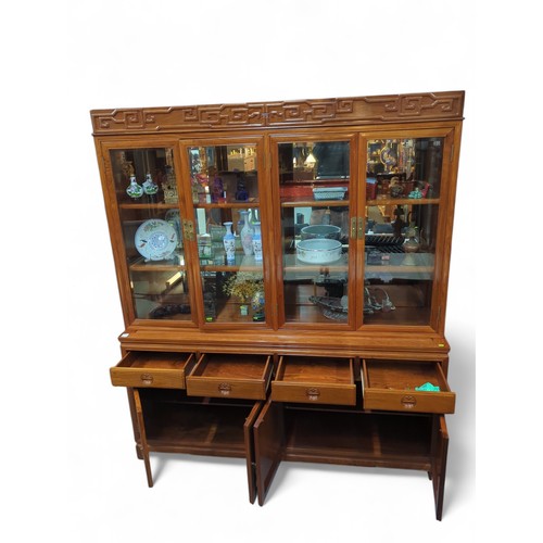 23 - Large rosewood bevelled glass-fronted display cabinet with drawers and doors. 4 LED lights to top. N... 