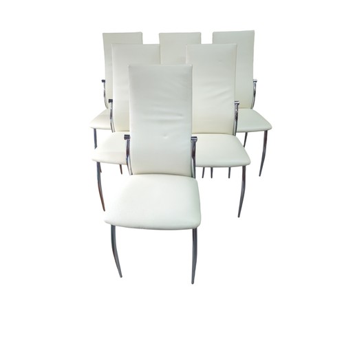 34 - 6 x cream leatherette and chrome dining chairs