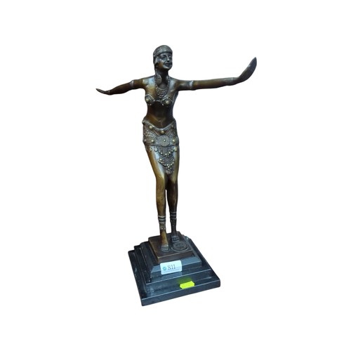 811 - Bronze Art Deco exotic dancing figure, marked 'Garanti J.B Deposee, Paris', Ht. 42 x W33cm