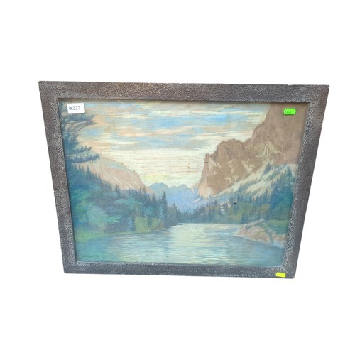 560 - F.E Martinez chalk pastel drawing of a mountainous landscape, signed lower left and framed. Verso ma... 