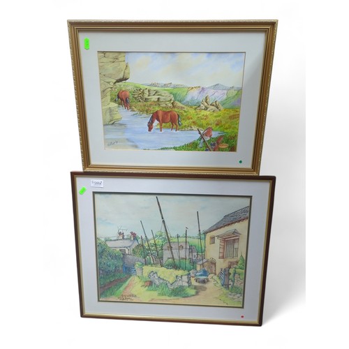 591 - Two original artworks, one signed Dorothy Madden, framed, largest 62 x 52cm