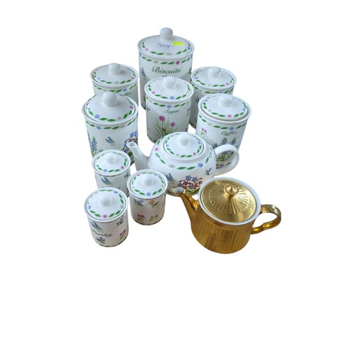 603 - 9 Leonardo Collection Herb Garden lidded kitchen canisters and teapot together with a Royal Worceste... 