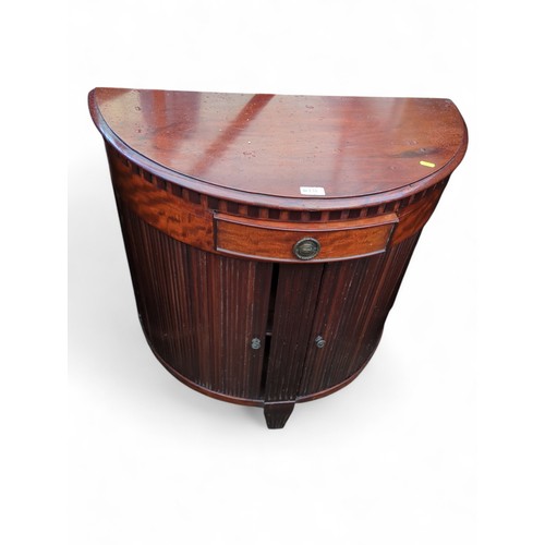 419 - Demi-lune mahogany chest. W79cm D40cm H78cm.