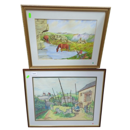 591 - Two original artworks, one signed Dorothy Madden, framed, largest 62 x 52cm