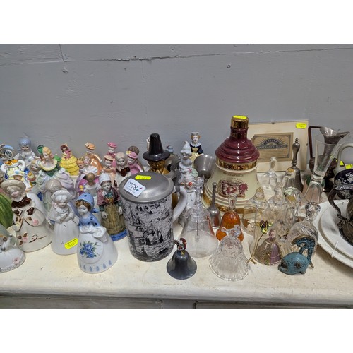 778 - Large quantity ceramic & some glass table bells, together with various ceramics, silver plated w... 